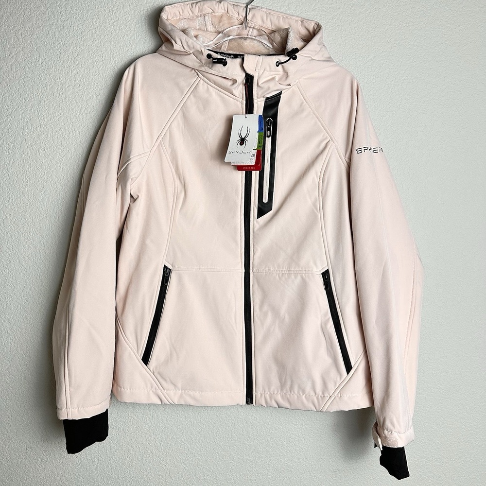 Spyder Women's Alyce Full Zip Soft Shell Hooded Jacket Size XL Powder Pink NEW